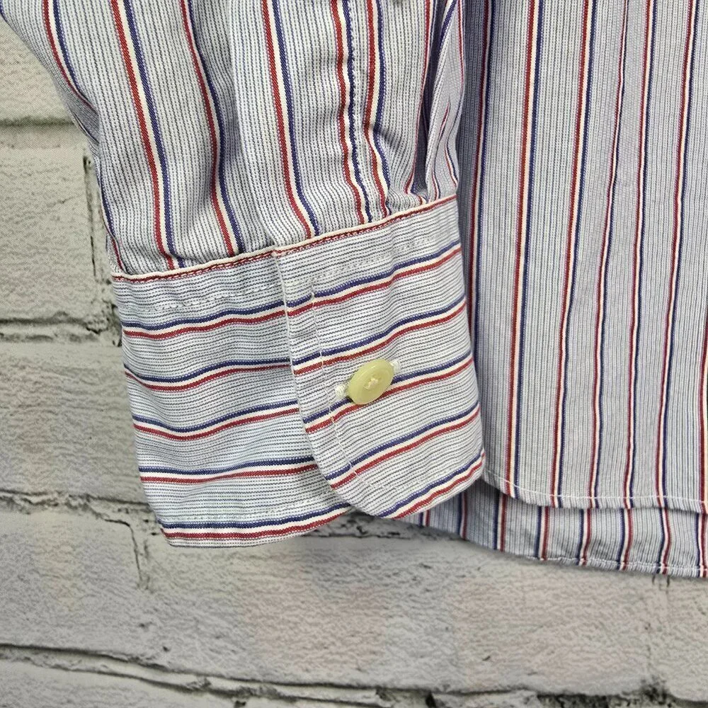 J. CREW MENS BUTTON DOWN LONG SLEEVE SHIRT BLUE STRIPED WHITE CUFF SIZE LARGE